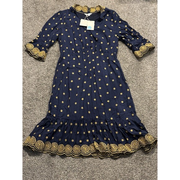 Boden Bronwen Broderie Embroidered Midi Dress in Navy and Yellow Size US 10R NWT - Picture 3 of 11